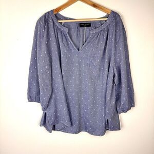 Plus Layne Bryant Chambray Cotton Puff 3/4 Sleeve Polka Dot Shirt, Sz. 18-20